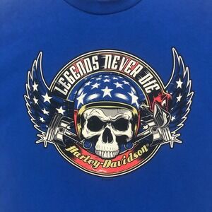Harley Davidson‎ Legends Never Die Blue Graphic T-Shirt Bert's Barracuda